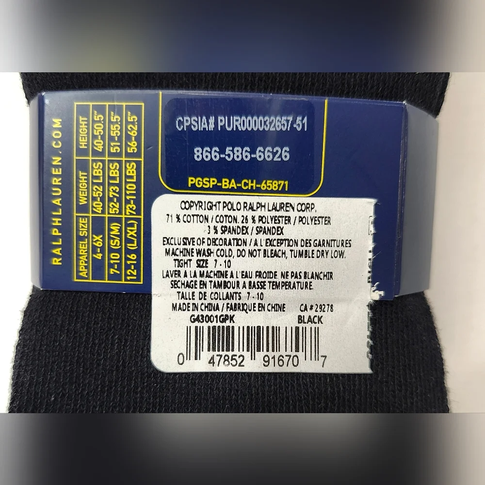 Polo Ralph Lauren Girls Black FOOLESS Tights 2 Pairs Small Medium 7-10 - Picture 3 of 4